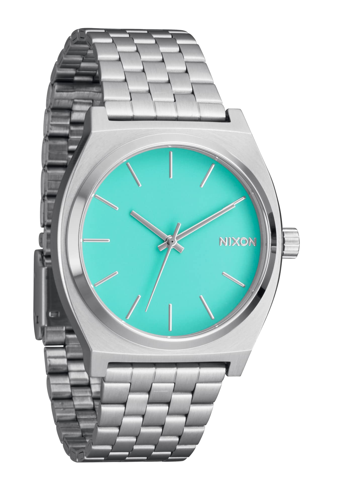 NIXON Time Teller A045 - Silver/Turquoise - 100m Water Resistant Men's Analog Fashion Watch (37mm Watch Face, 19.5mm-18mm Stainless Steel Band)