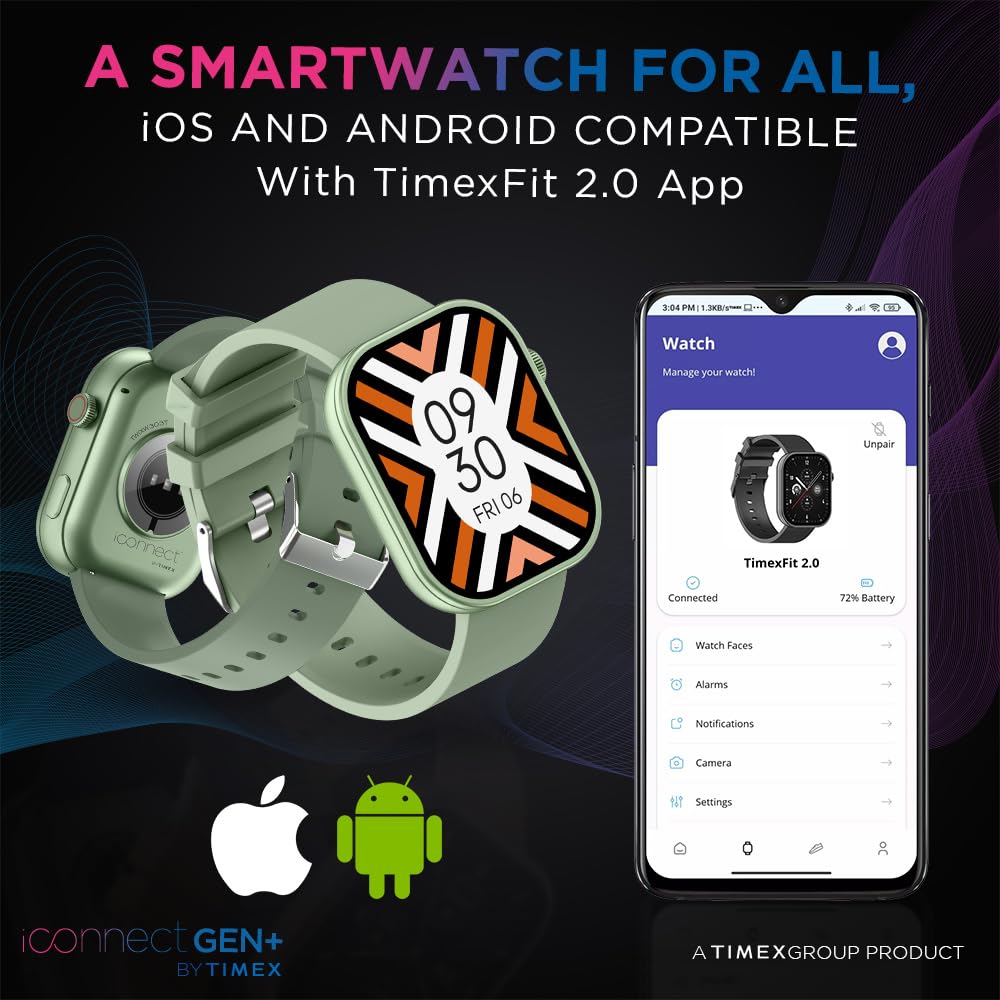 TIMEX iConnect Gen+ Smartwatch|2.01" TFT Display with 240x296 Pixel Resolution|Single Sync Bluetooth Calling|AI Voice Assist|100+ Sports Modes|200+ Watchfaces|Upto 7 Days Battery(Normal Usage)