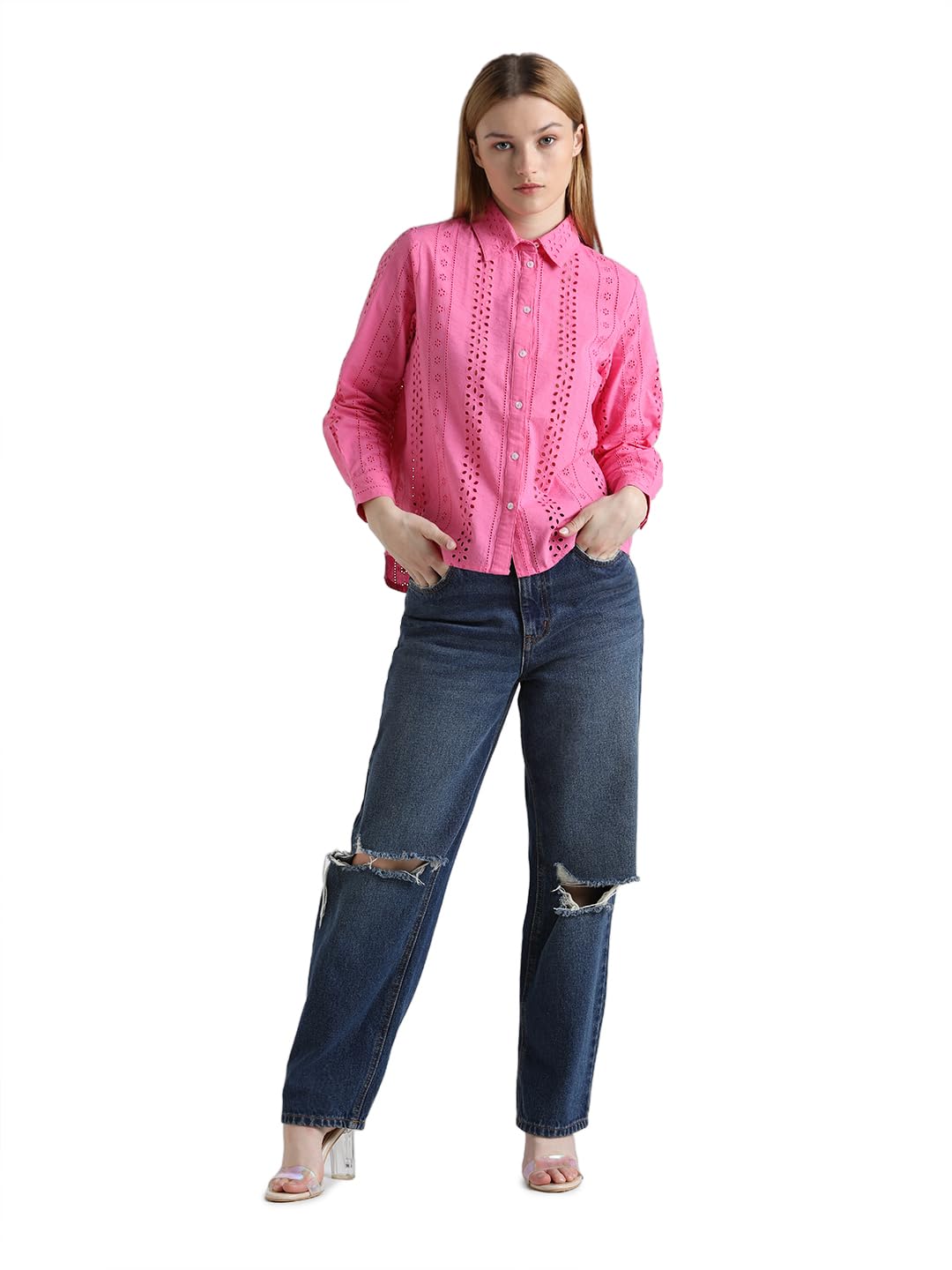 ONLY Women's Regular Fit Shirt (15324199-Azalea Pink_Azalea