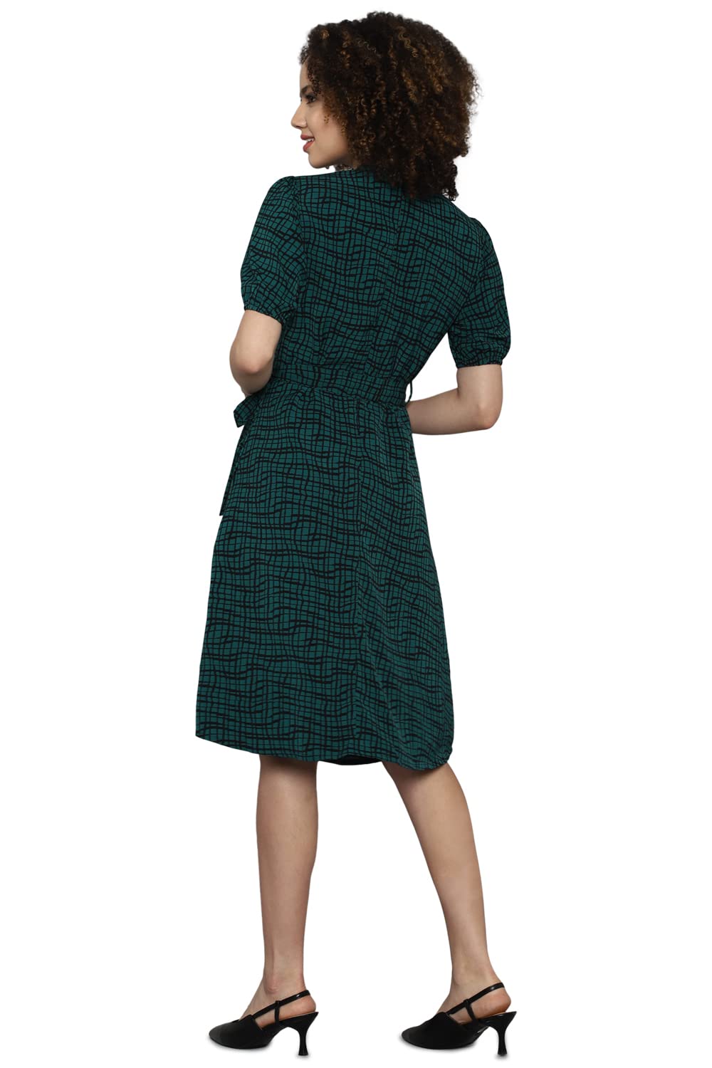 Allen Solly Women's Polyester A-Line Knee-Length Dress (Green)