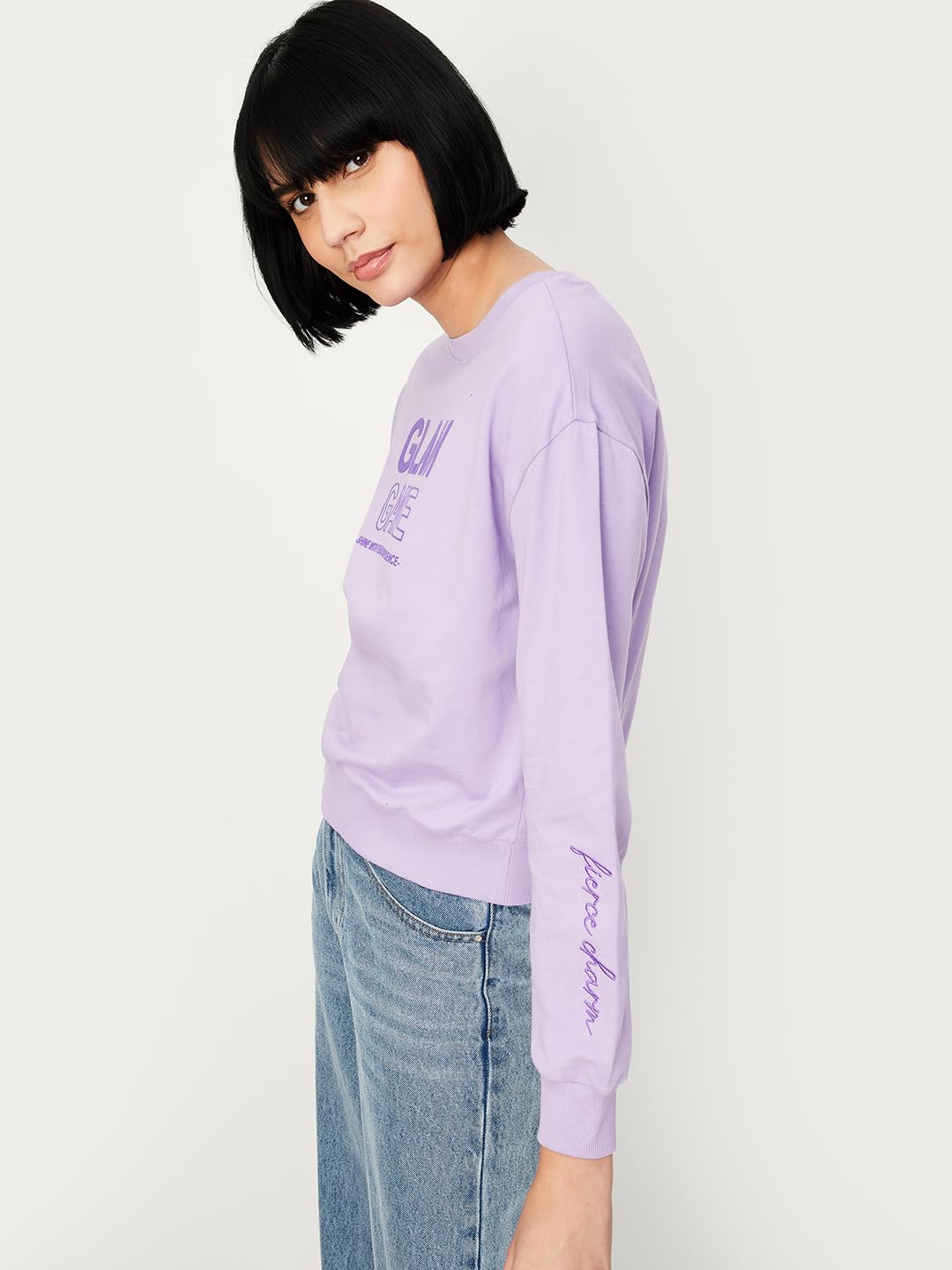 Max Women Typographic Printed Sweatshirt,Lilac,XS