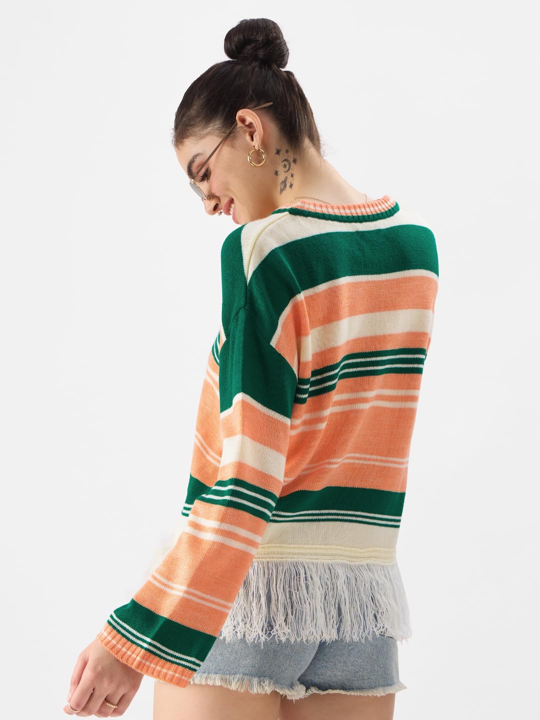 The Souled Store TSS Originals: Panama Stripes Women Oversized Sweaters Multicolour