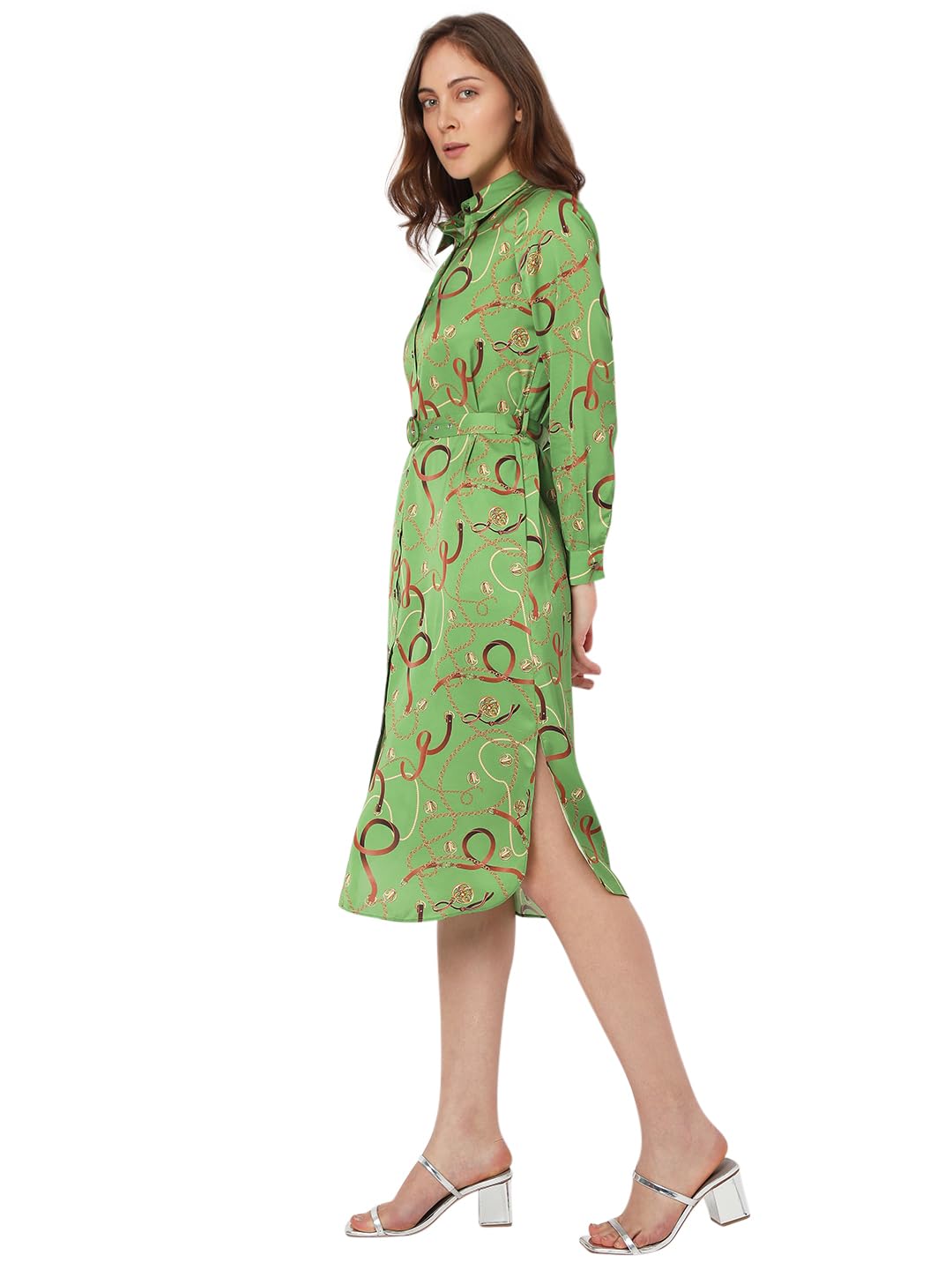 Vero Moda Women's Polyester Shirt Calf Length Dress (Kelp) Green