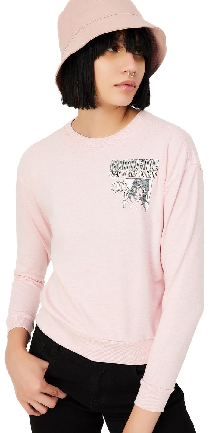 Max Women Graphic Printed Sweatshirt,Pink,S