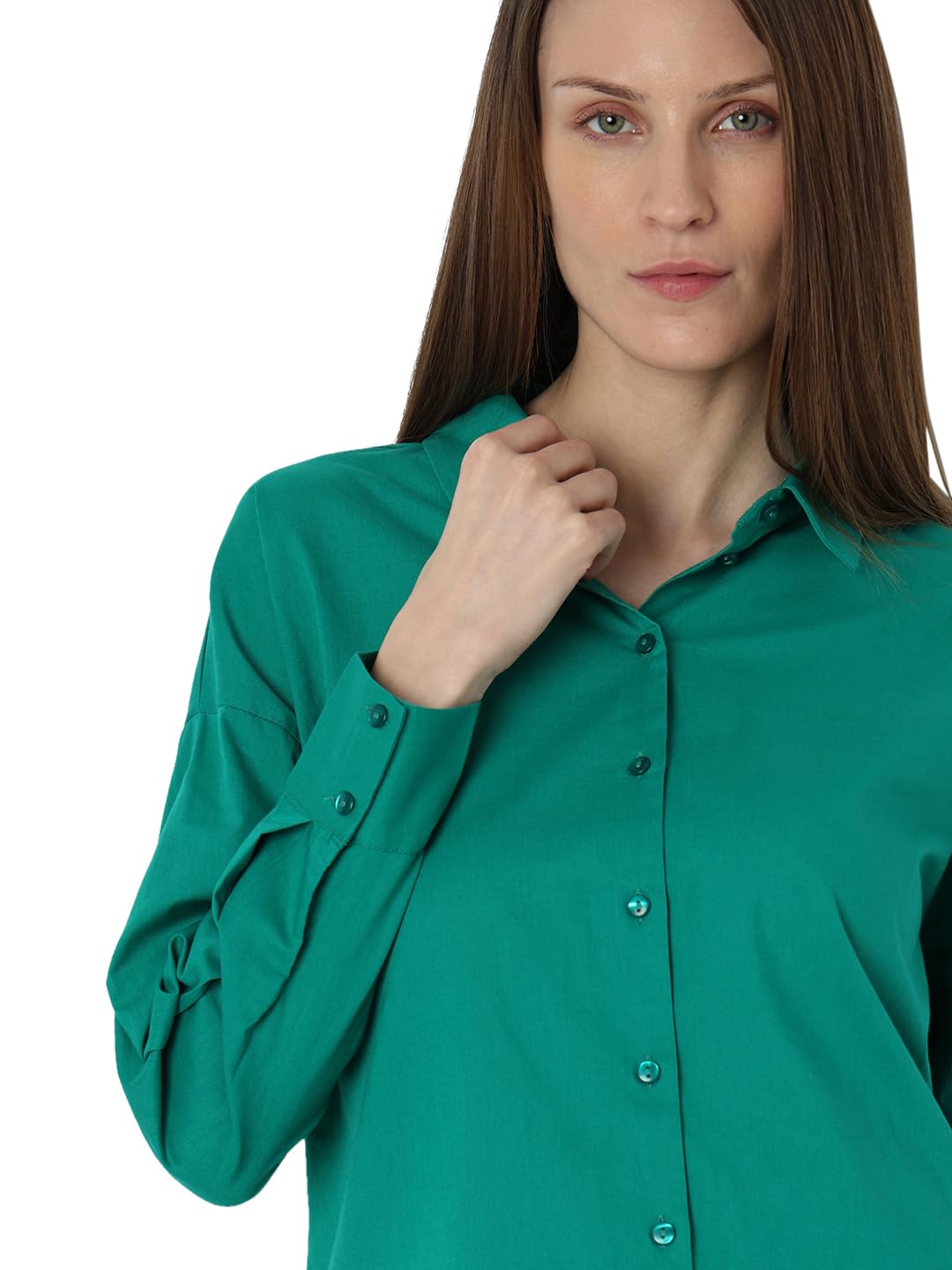 VERO MODA Women's Solid Regular Fit Shirt (296899302-Pepper Green_Pepper