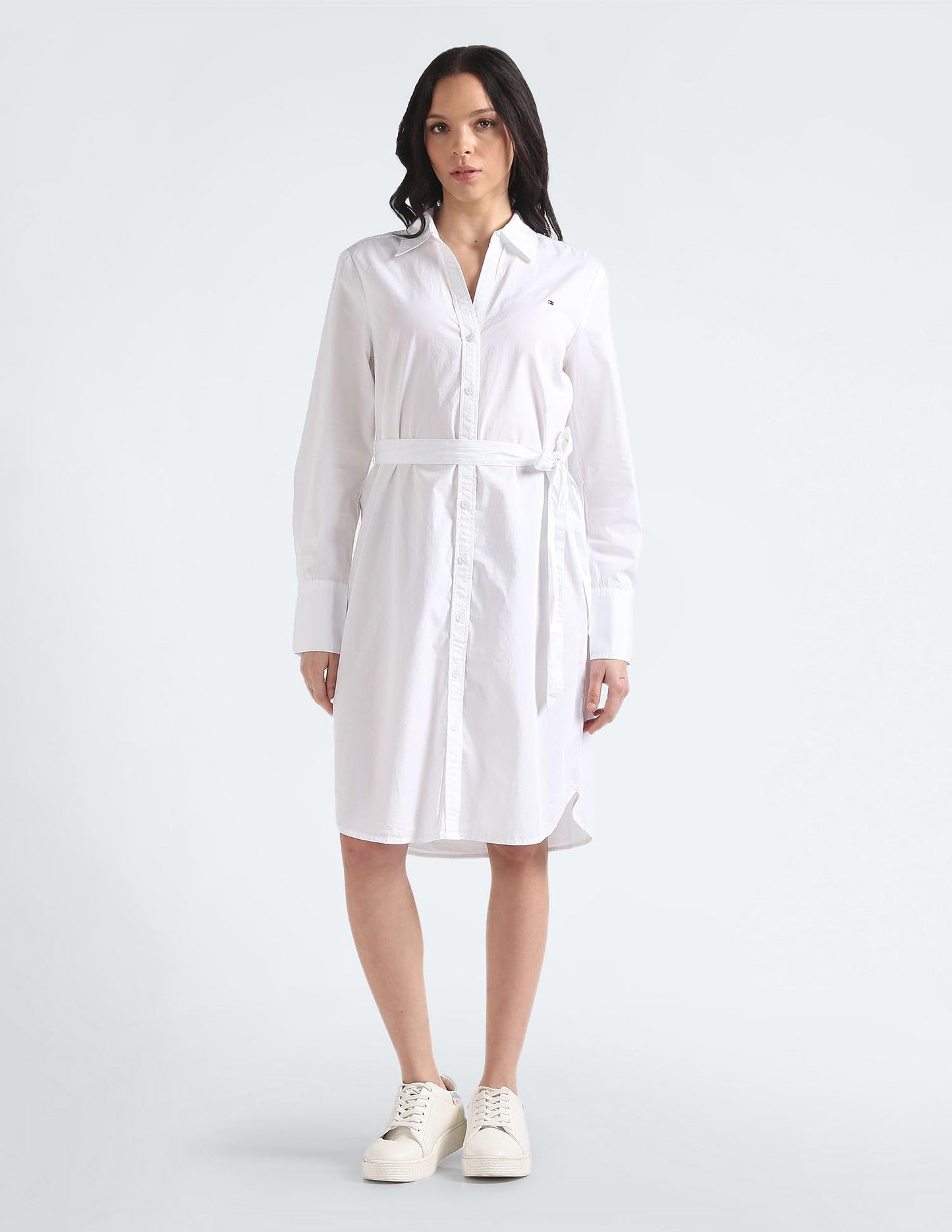 Tommy Hilfiger Women's Cotton Shirt Above The Knee Casual Dress (S24HWDR035 White