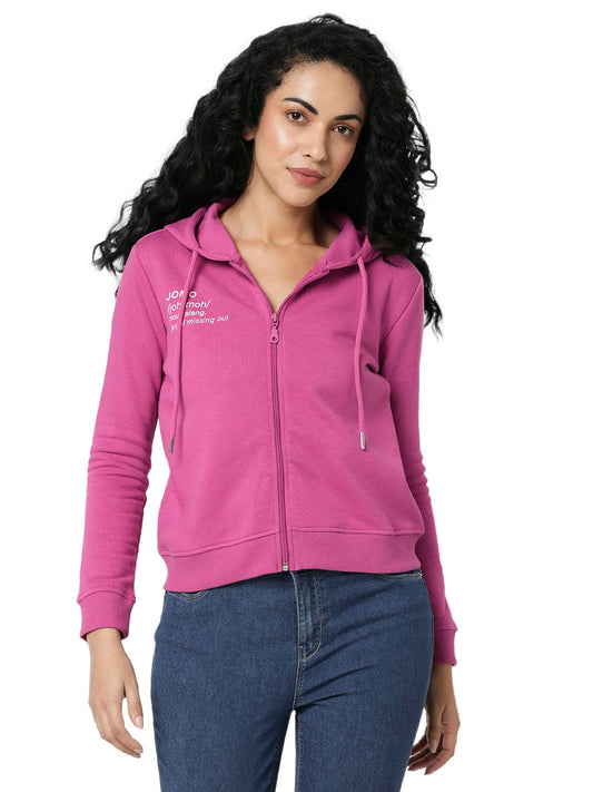 VERO MODA Women's Cotton Hooded Neck Sweatshirt (Pink Peacock)
