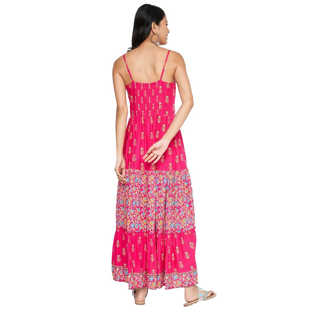 global desi Floral Viscose Square Neck Womens Gown (Pink)