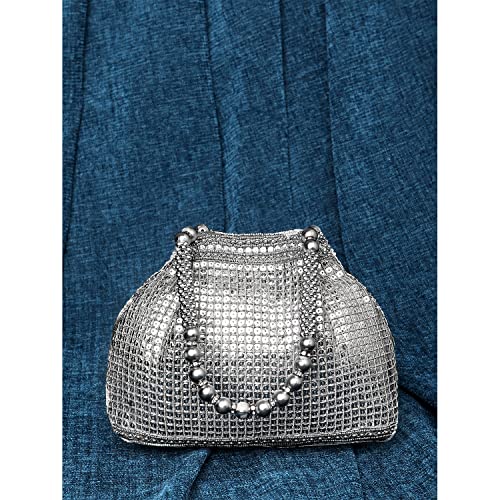 Peora Silver Stylish Handbag for Women Handmade Evening Wristlet Hand Bag Bridal Purse Fashion Bag for Girls