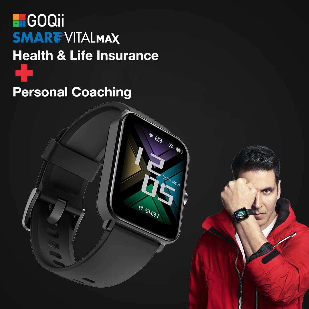 GOQii Insure+ 5 lakhs Health Insurance with Smart Vital Max (Black) and 3 Months Personal Coaching