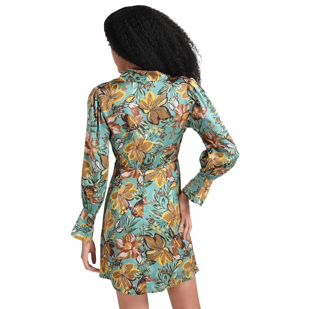 Kazo Floral Polyester Blend Collar Neck Women's Mini Dress (Grey)