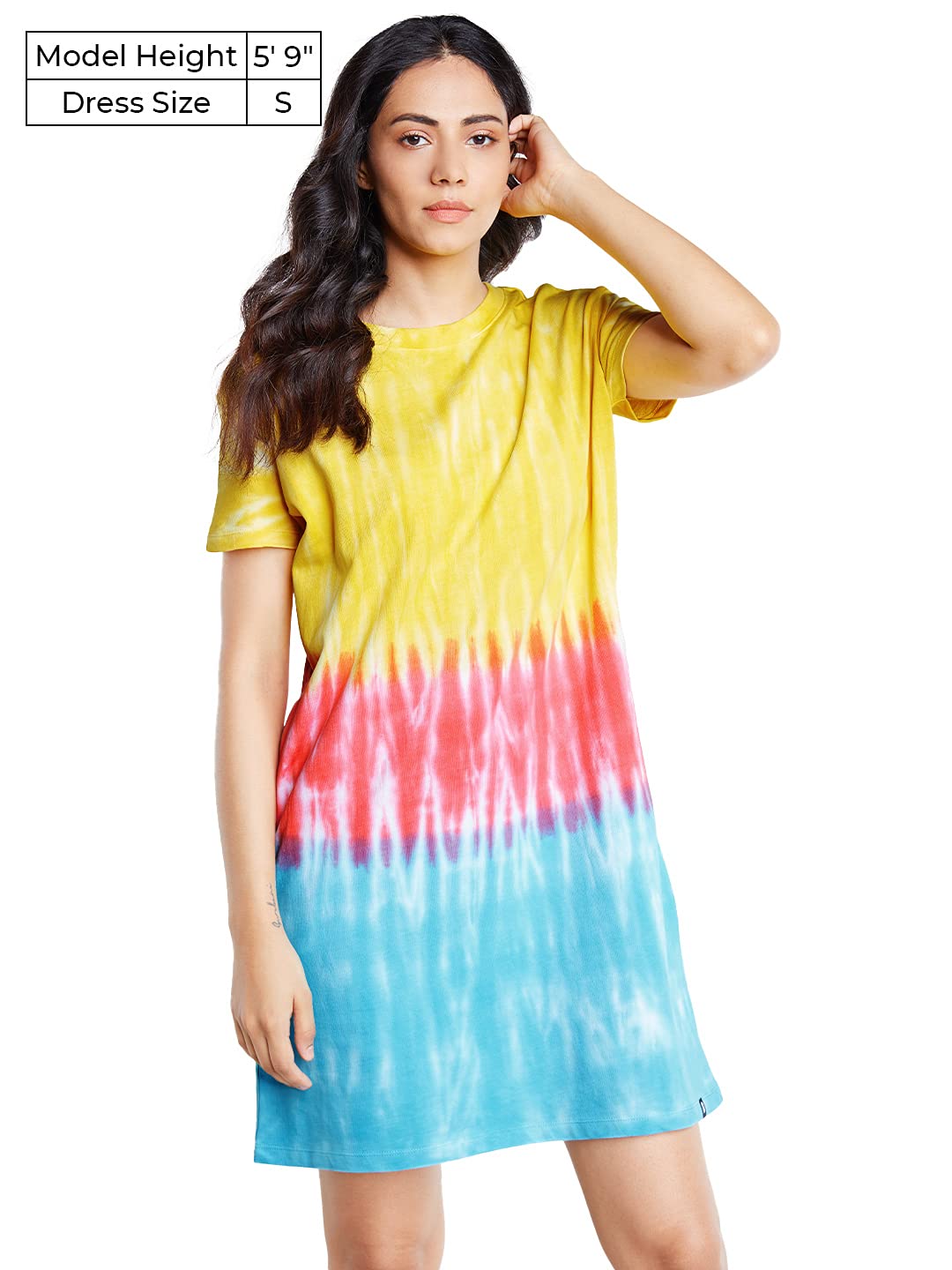 The Souled Store Tie-dye: Colourful Ombre Womens and Girls Solid Cotton Oversized T-Shirt Dresses Multi-Colored Multicolour