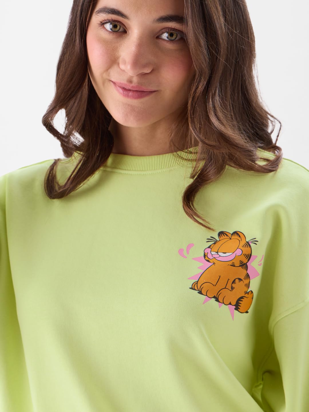 The Souled Store Official Garfield: Don't Care Club Women Oversized Sweatshirts Green