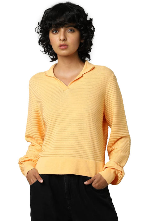 Only Women's Cotton Casual Sweater (Buff Orange)