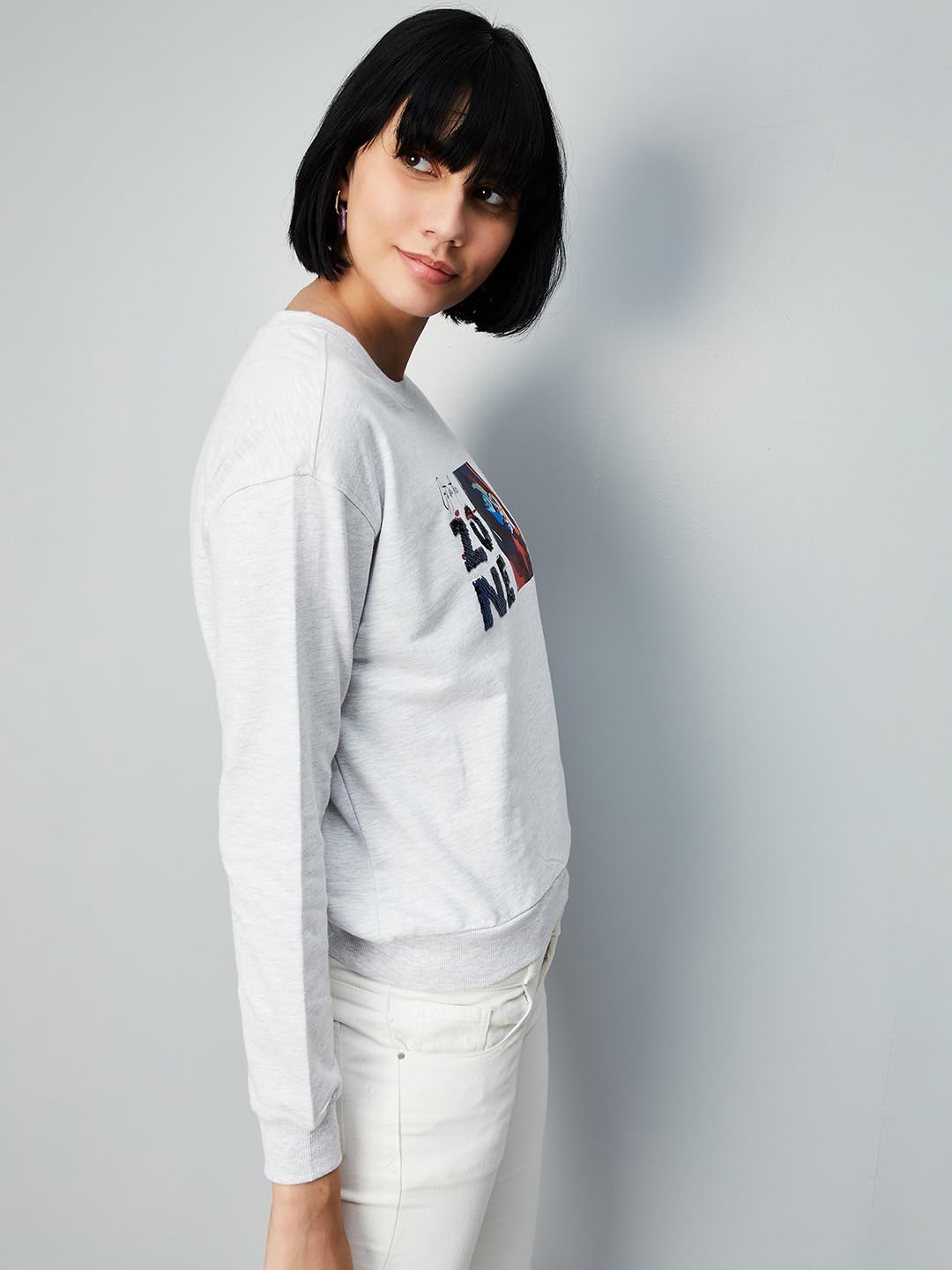 Max Women Sequined Sweatshirt,Light Grey,XS