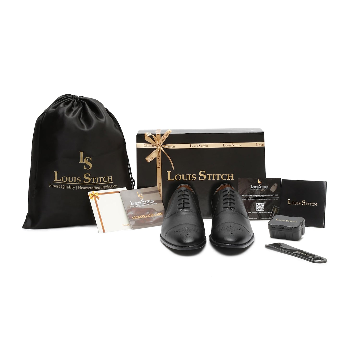 LOUIS STITCH Men's Obsidian Black Shoes Captoe Style Comfortable Laceups for Men (RGCT) (Size- 7UK)