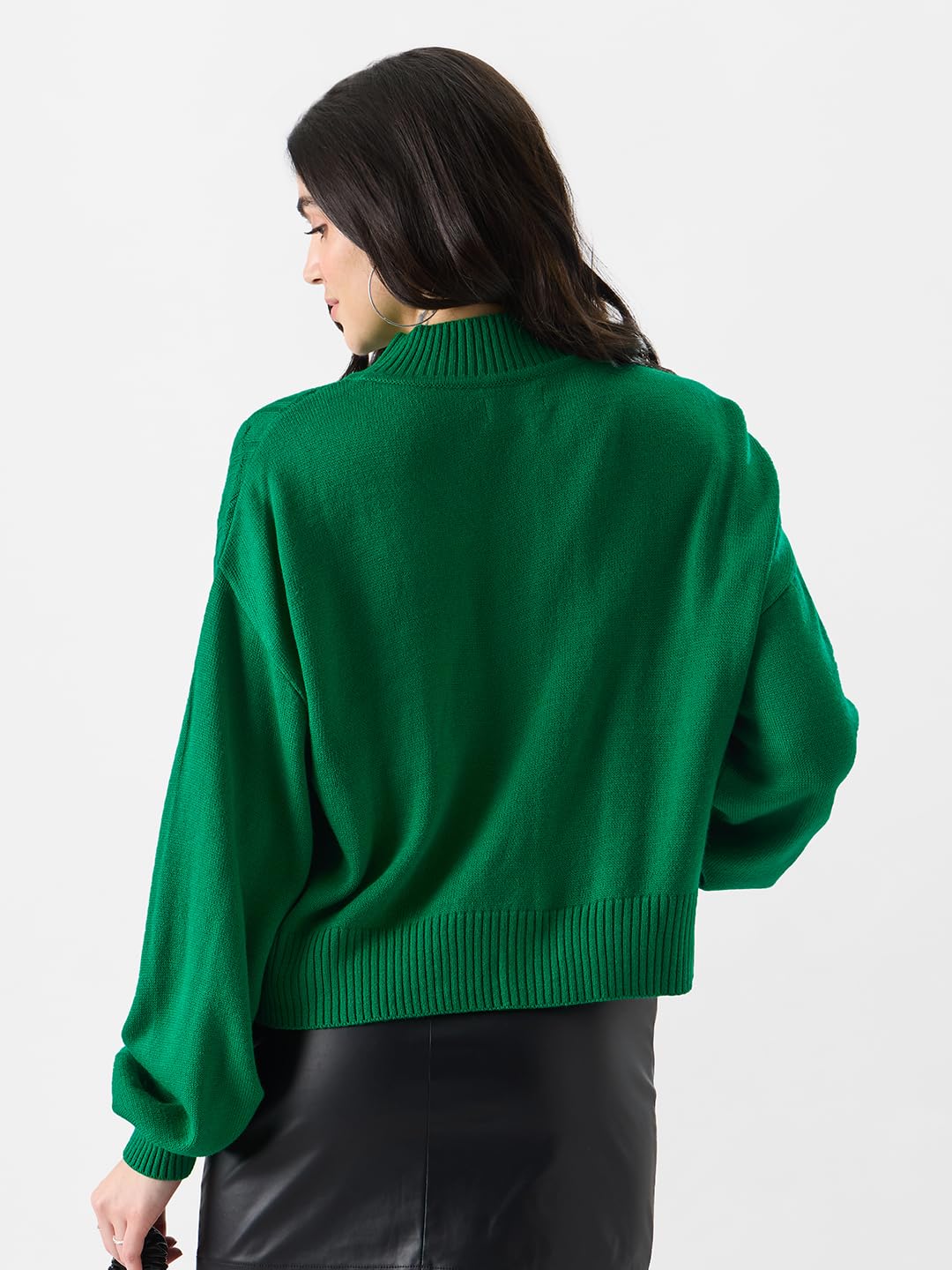 The Souled Store Solids: Kelly Green Women and Girls Long Sleeve Round Neck Oversized Fit Sweater