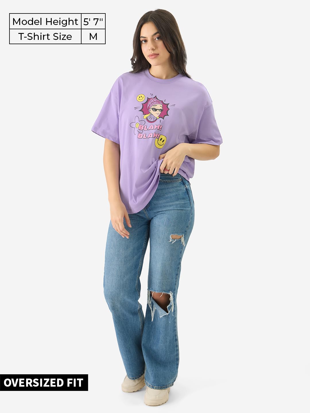 The Souled Store Don't Care Club Women and Girls Short Sleeve Round Neck Purple Graphic Printed Cotton Oversized Fit T-Shirts Oversized T Shirts for Women T-Shirt Girls Cotton Casual Half Sleeves