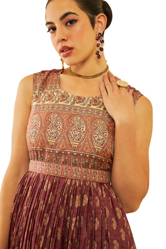 Soch Womens Maroon Art Silk Paisley Print Dress with Sequins