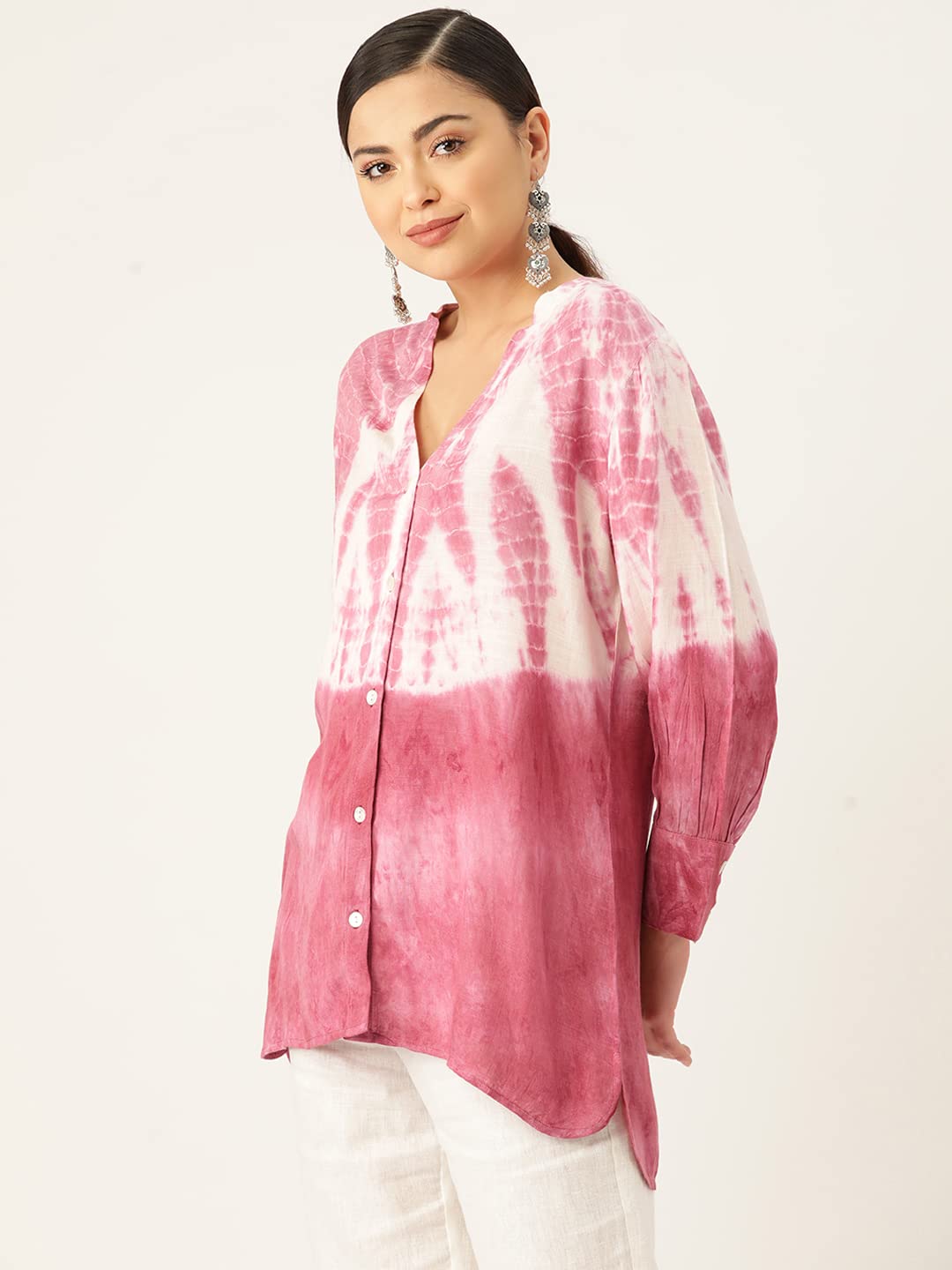 Maaesa Women Pink Ombre Dyed Rayon Shirt (Pink)