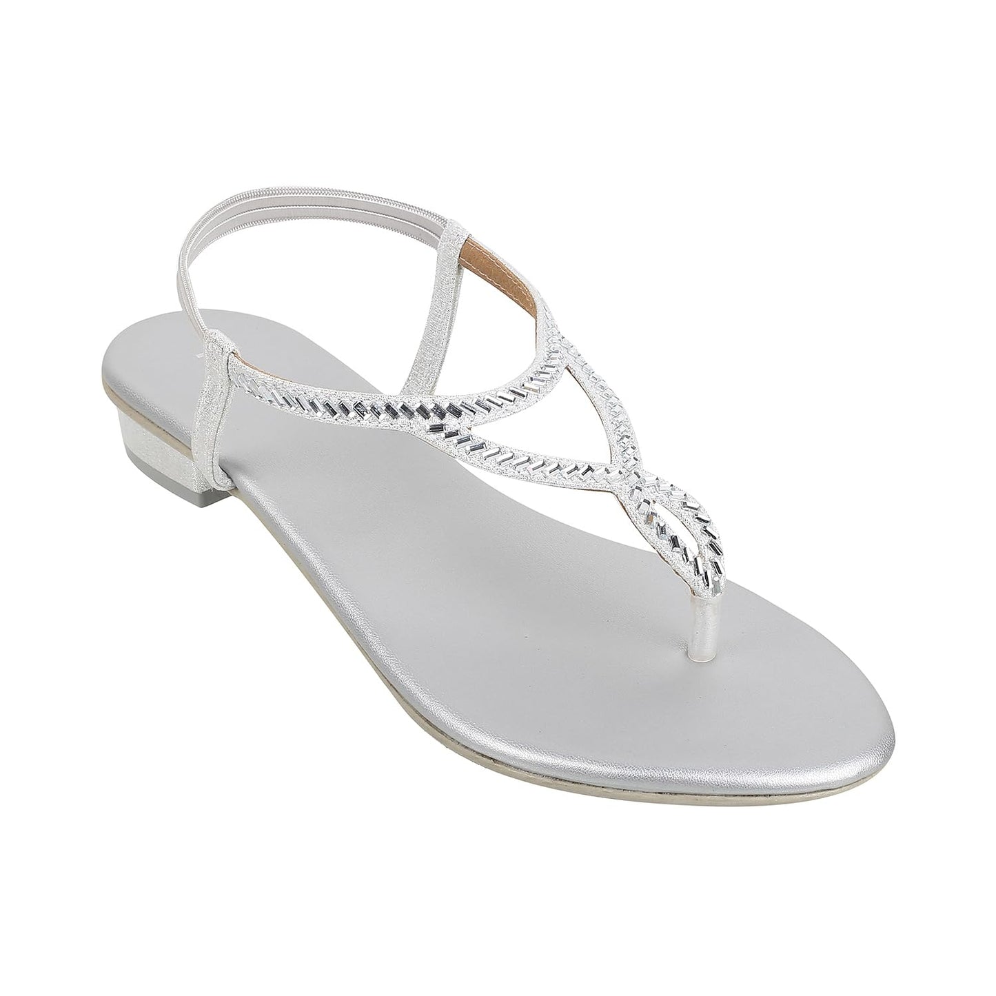 Mochi Women Silver Velvet Comfort & Flat Sandal UK/6 EU/39 (35-4917)