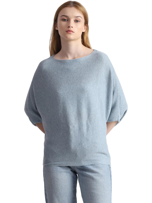 Only Women's Polyester Blend Round Neck Blue Pullover_X-Large