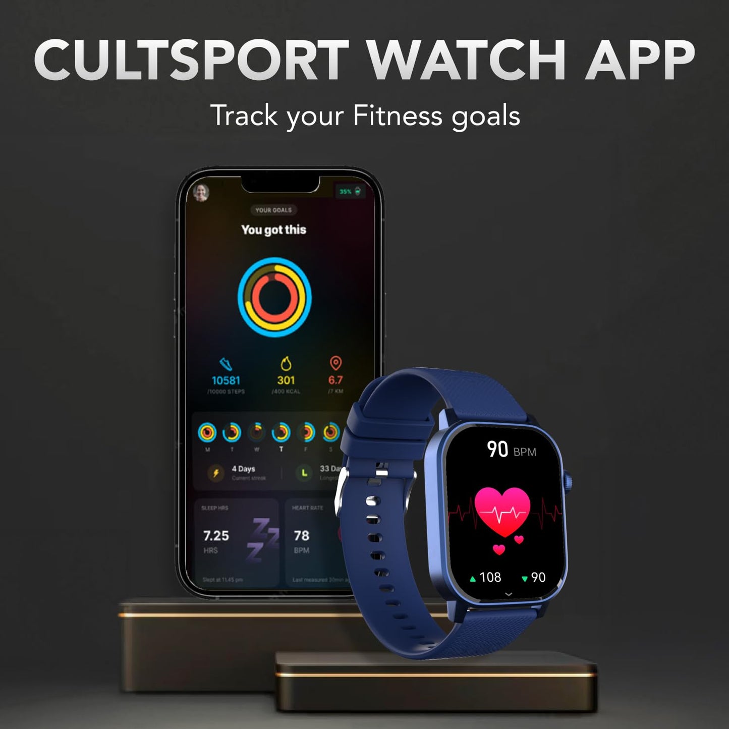 Cultsport Newly Launched Ace X 1.96" AMOLED Smartwatch (Blue Silicone)