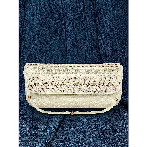 Peora White Clutch Purses for Women Handmade Evening Sling Handbag Stylish Bridal Fashion Clutch Bag for Girls