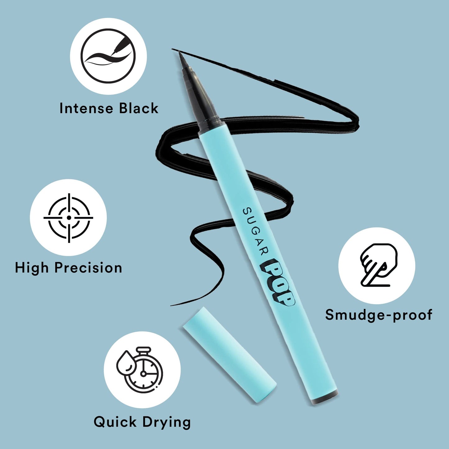 SUGAR POP Waterproof Eyeliner - Intense Black Pigment, Lightweight, Quick Drying Formula, Sweatproof, Waterproof, Long Lasting, Matte Finish Black, Felt Tip Applicator, Lasts Upto 12 Hr