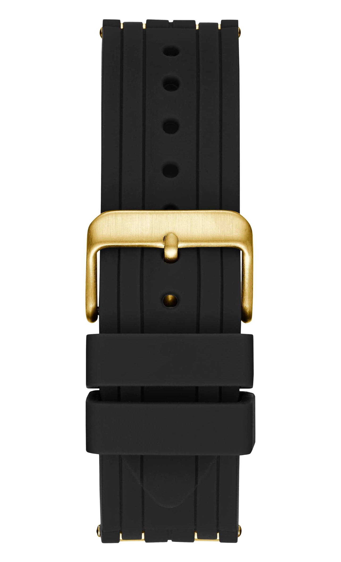 GUESS Mens 43mm Watch - Black Strap Black Dial Gold Tone Case, Black