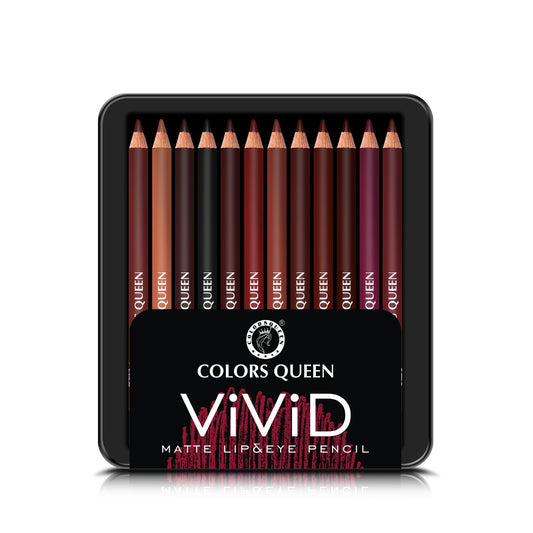 Colors Queen Vivid Matte Eye & Lip Liner Pencil Set | Long Lasting, Waterproof & Smudge Proof Lip Liner | Bold & Creamy Lip Liner Pencil Set of 12 (1.5g x12) | Multi Color A