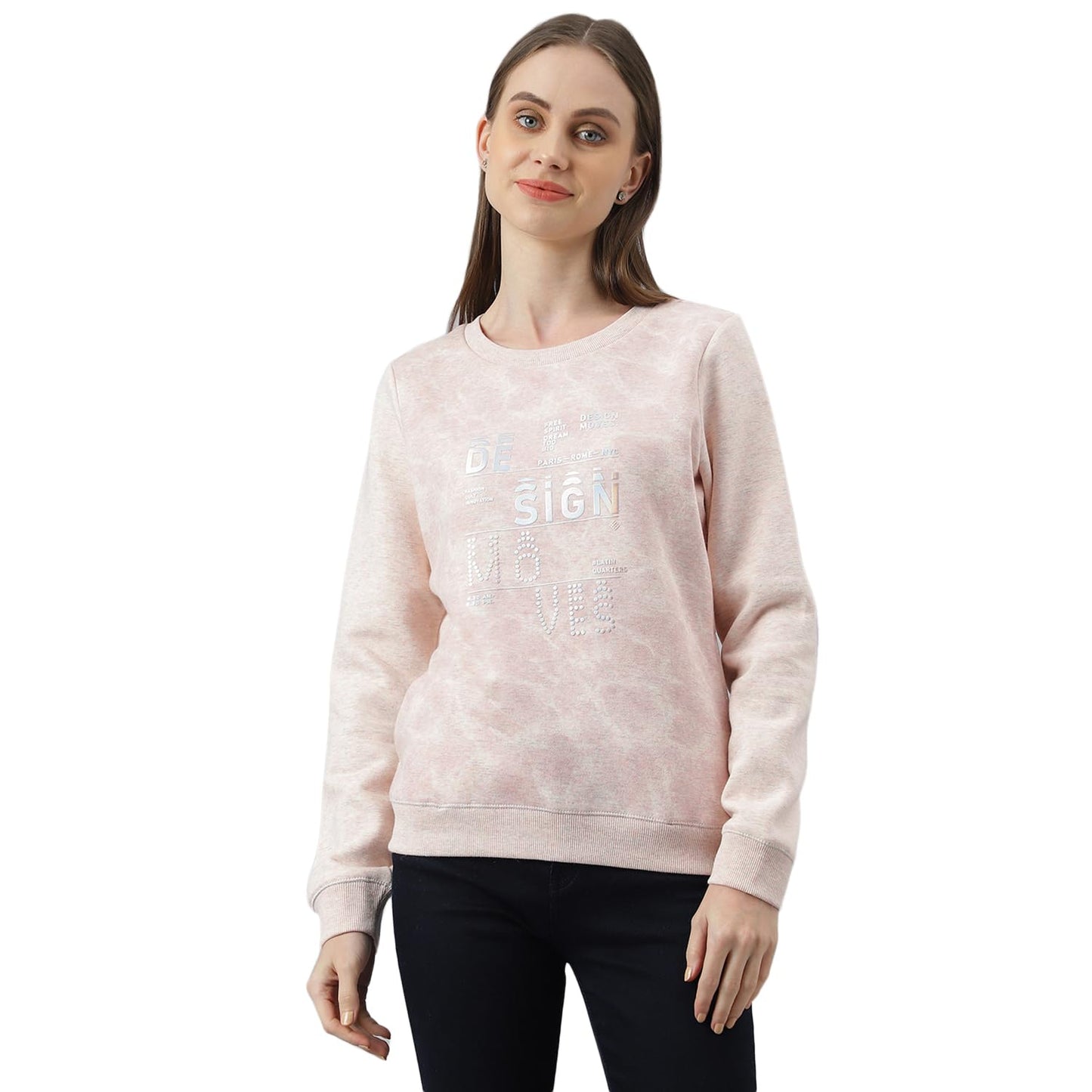 Latin Quarters Women's Beige Full Sleeves Casual Printed Sweatshirt