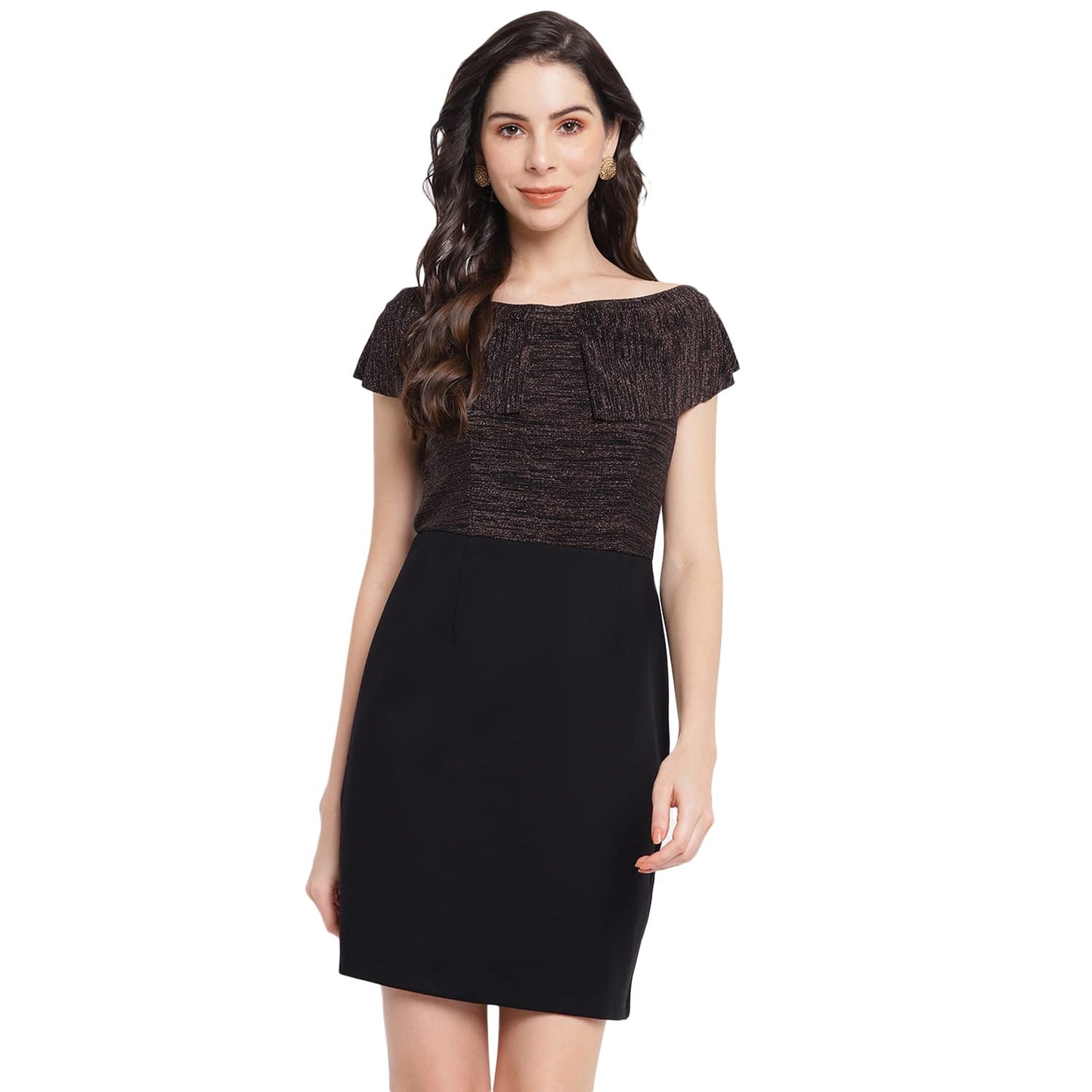 Latin Quarters Women's Black Half Sleeve Solid Dress