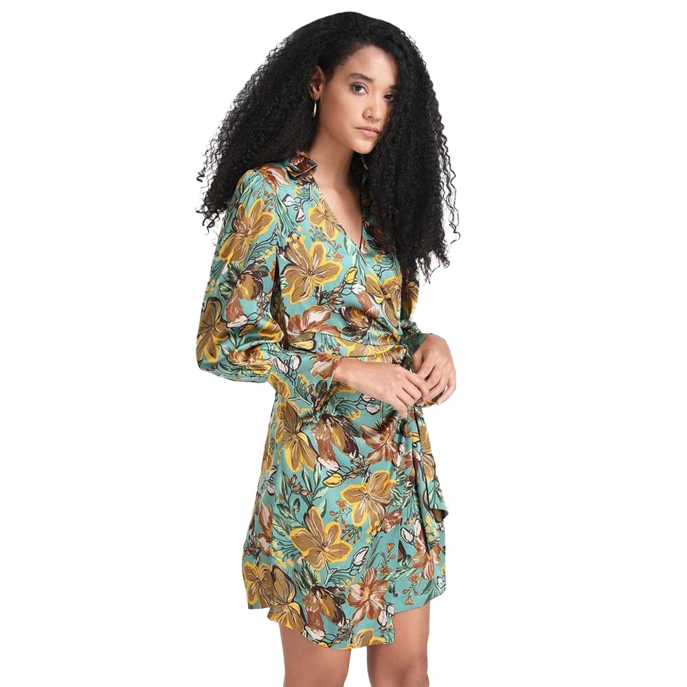 Kazo Floral Polyester Blend Collar Neck Women's Mini Dress (Grey)