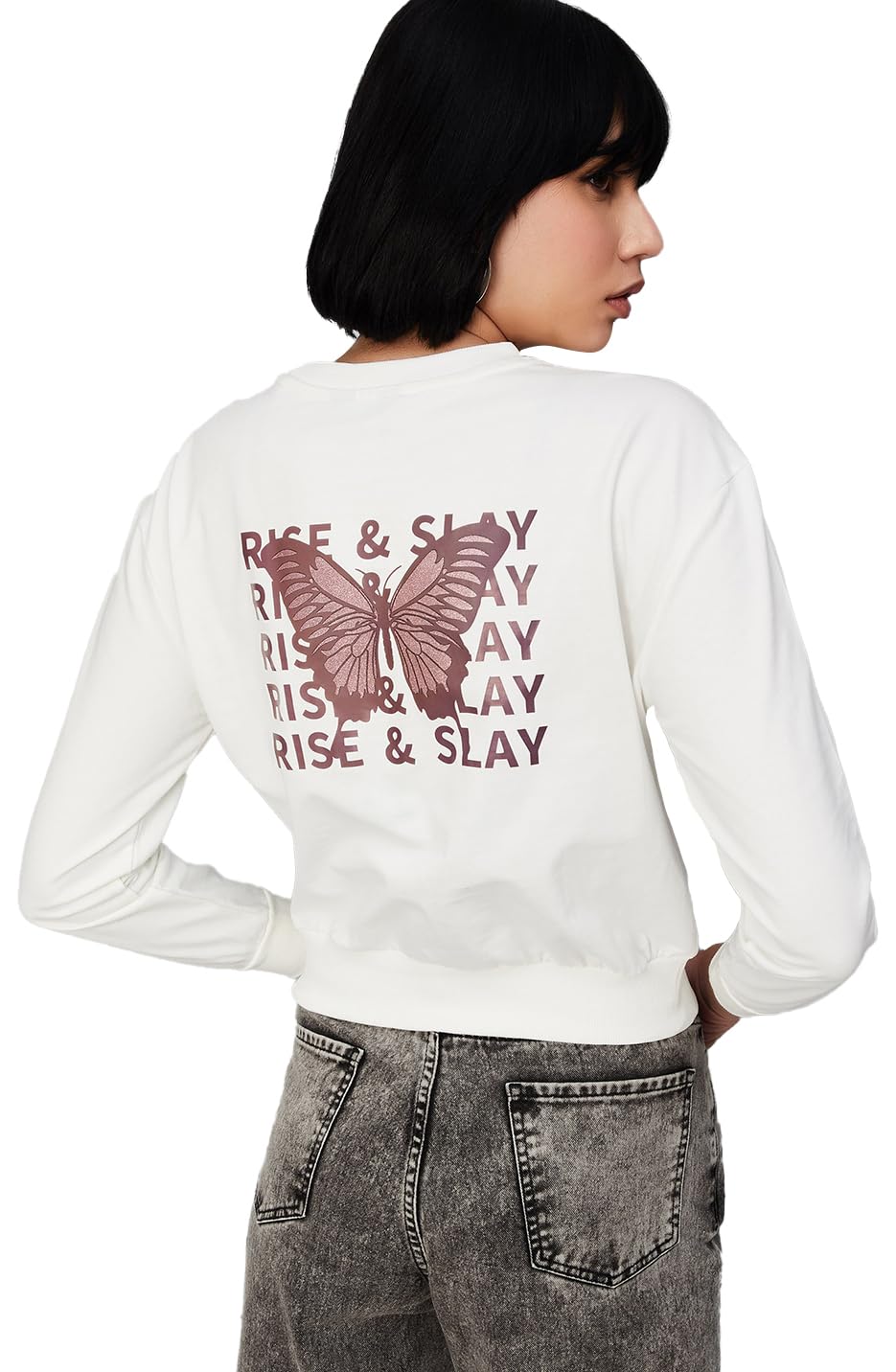 Max Women Back Print Sweatshirt, Ivory, S