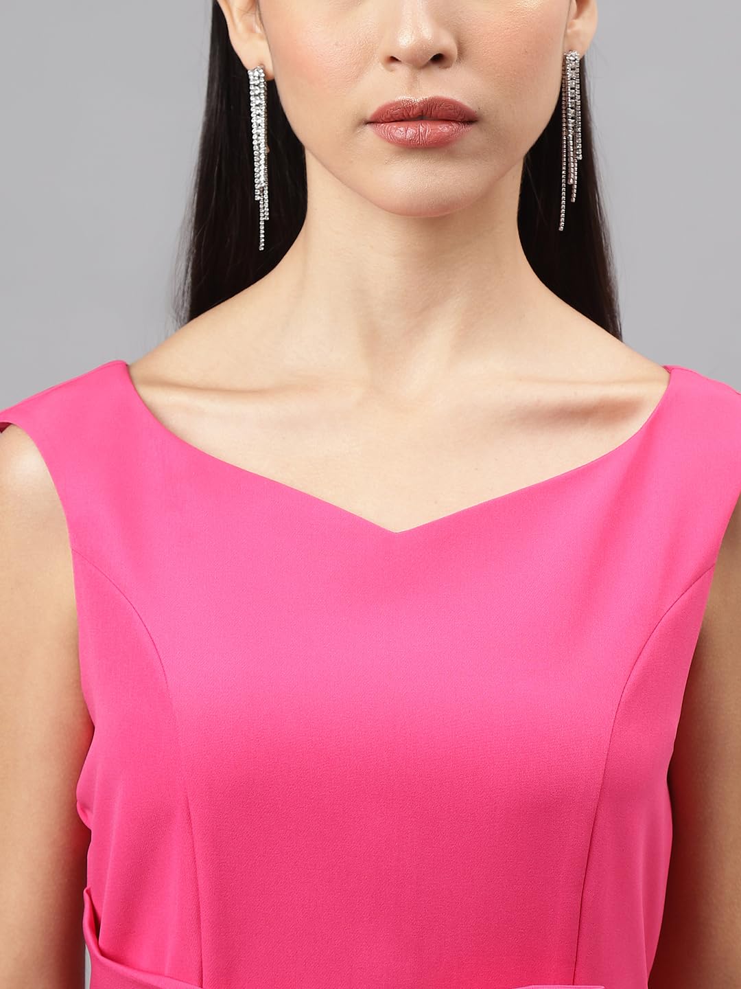 Latin Quarters Women Pink Cap Sleeve V-Neck Women Shift Dress