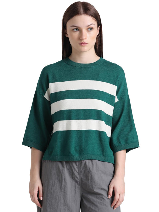 ONLY Women's Viscose Round Neck Pullover Sweater (15323364- Aventurine