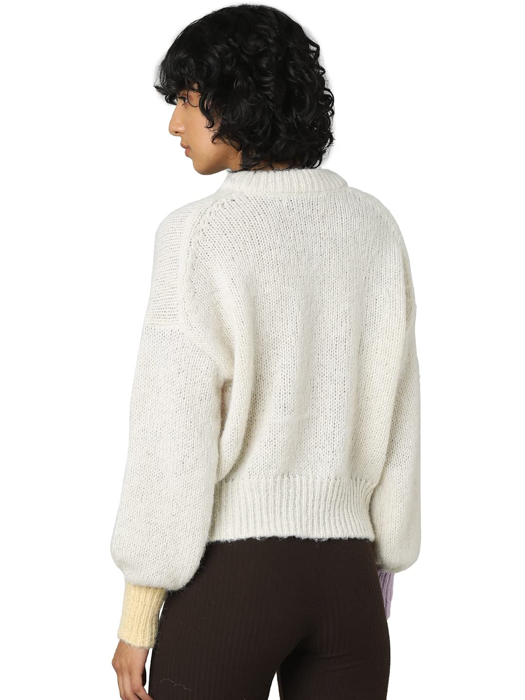 Only Women's Polyester Blend Round Neck Sweater (Birch) Beige