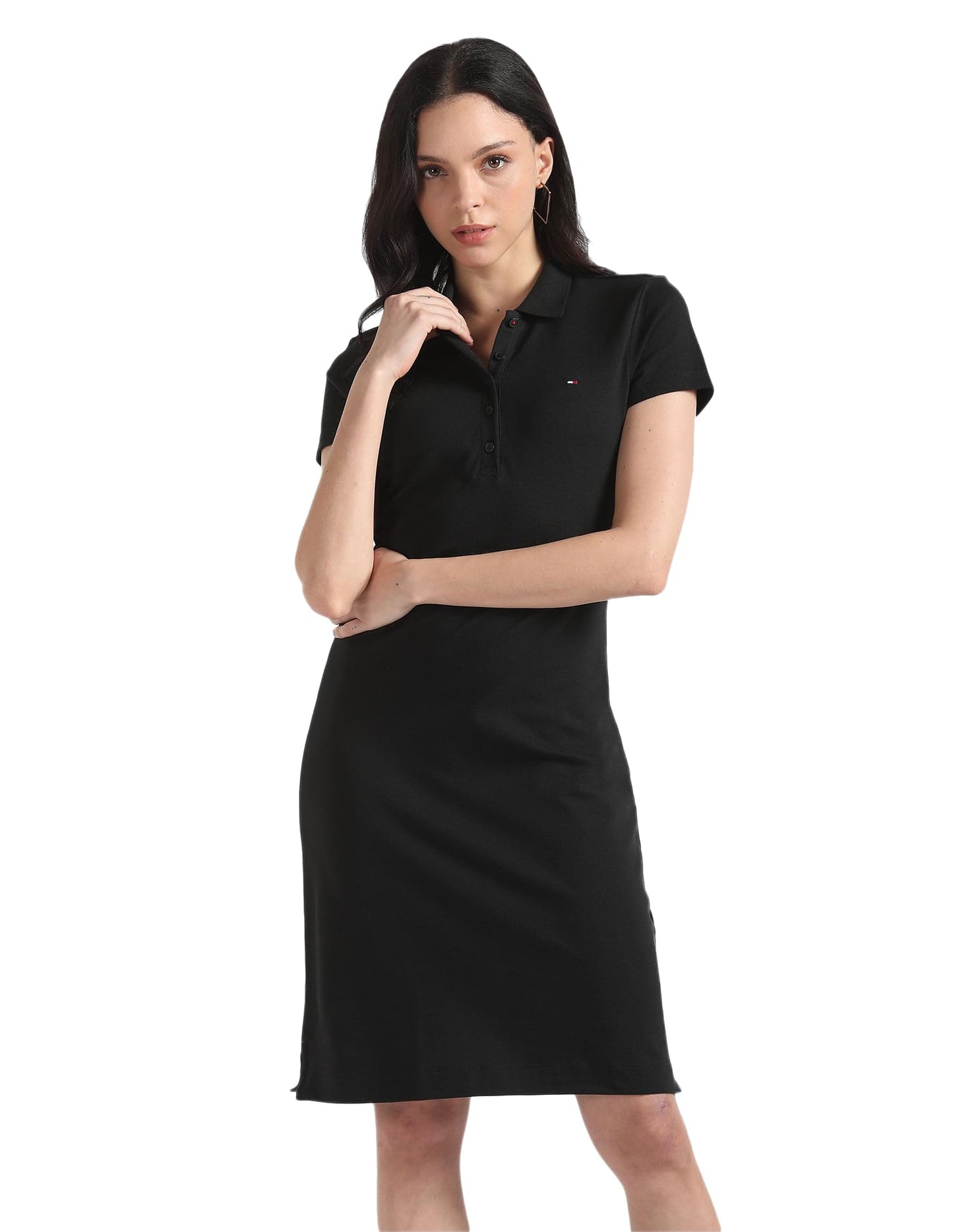 Tommy Hilfiger Women's Cotton Blend Shirt Knee-Length Casual Dress (Black)