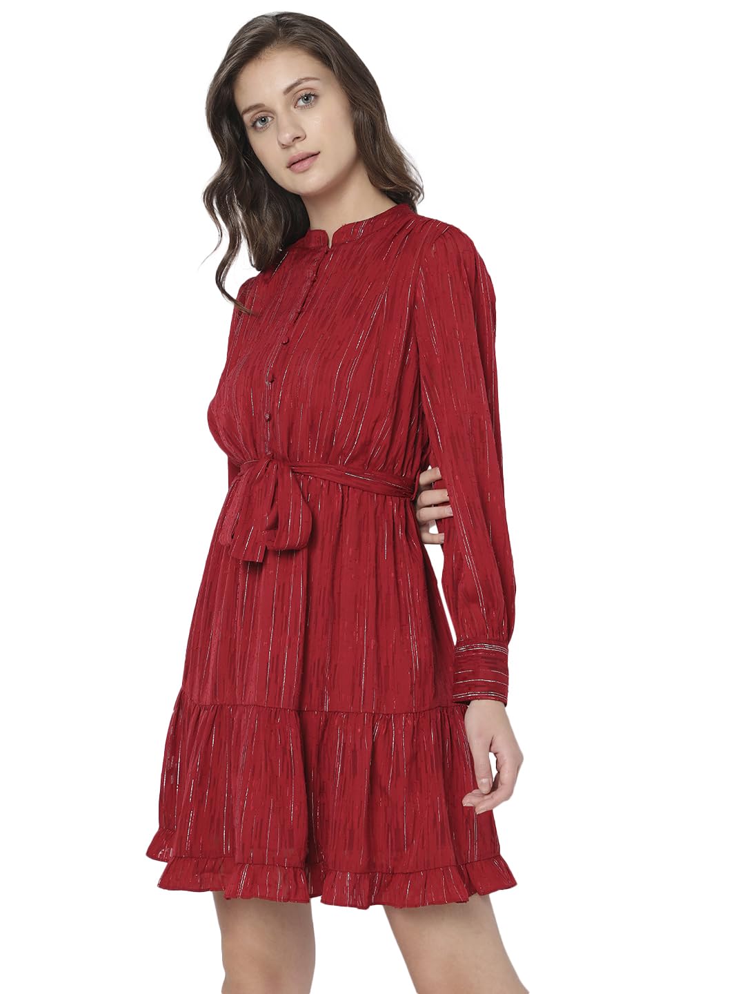 VERO MODA Women's Mini Polyester A-Line Red Dress