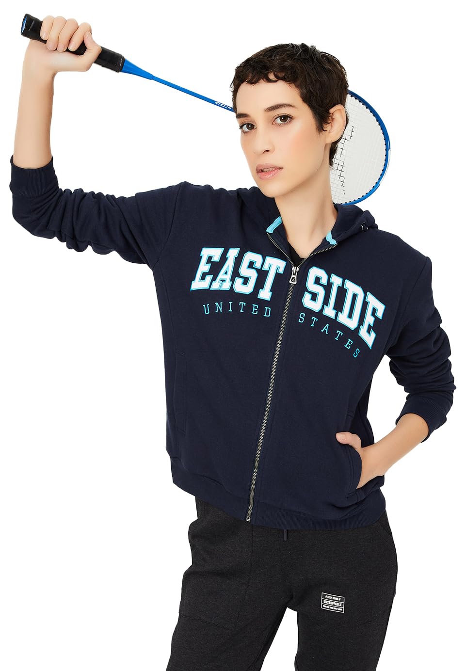 Max Women Embroidered Sports Sweatshirt,Navy,XS