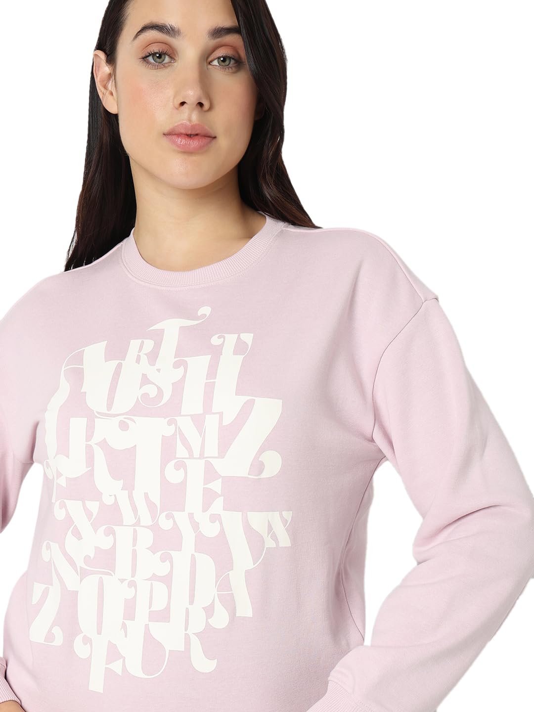 VERO MODA Women Typography Pink Cotton Regular Fit Sweatshirt