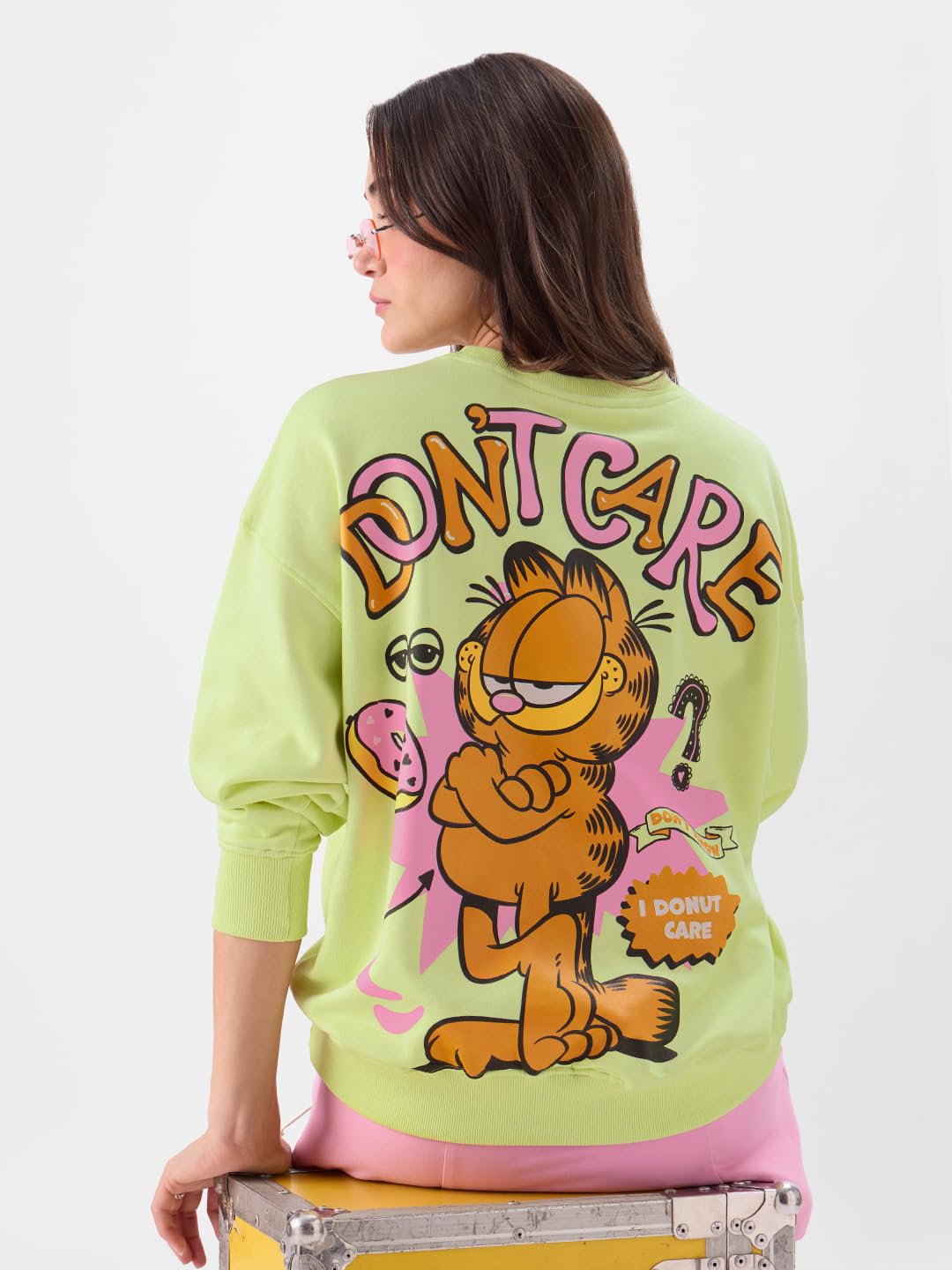 The Souled Store Official Garfield: Don't Care Club Women Oversized Sweatshirts Green