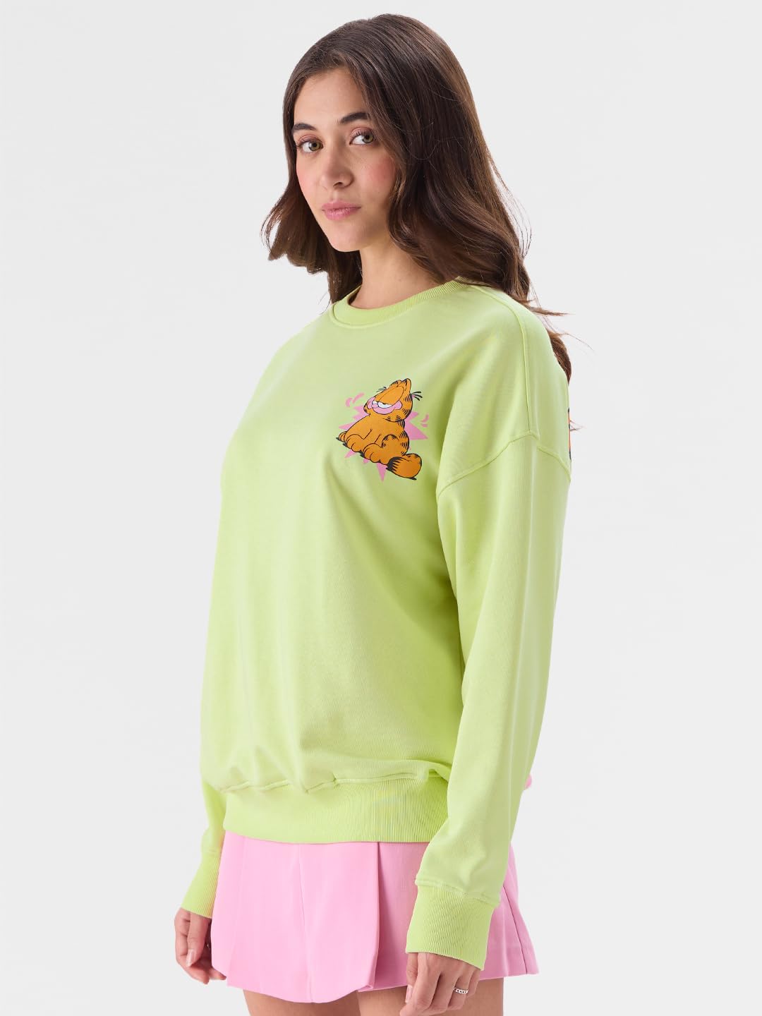 The Souled Store Official Garfield: Don't Care Club Women Oversized Sweatshirts Green