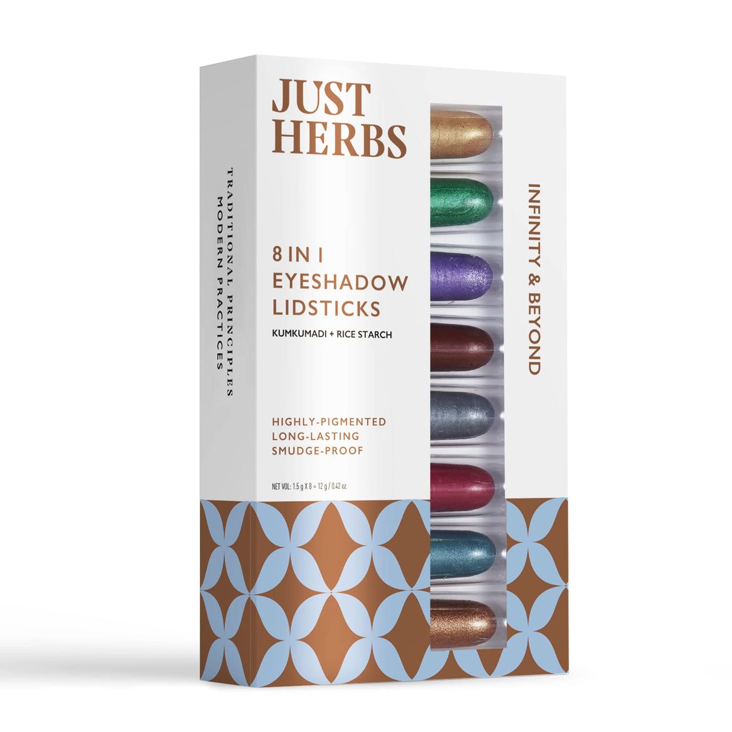 Just herbs 8 in 1 Herbal Metallic-shimmer finish, Long Lasting & Ultra Smooth Eye Shadow Lidsticks with Kumkumadi - 12gm (Infinity & Beyond)