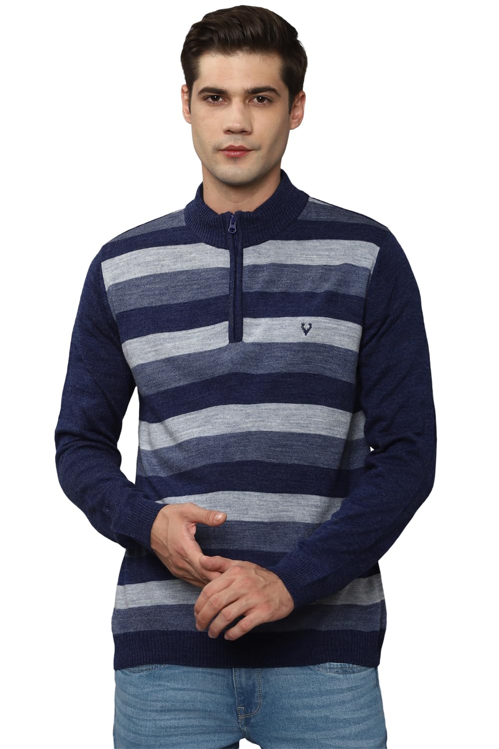 Allen Solly Men Acrylic Casual Pullover Sweater (ASSWSYRGFC44821_Navy