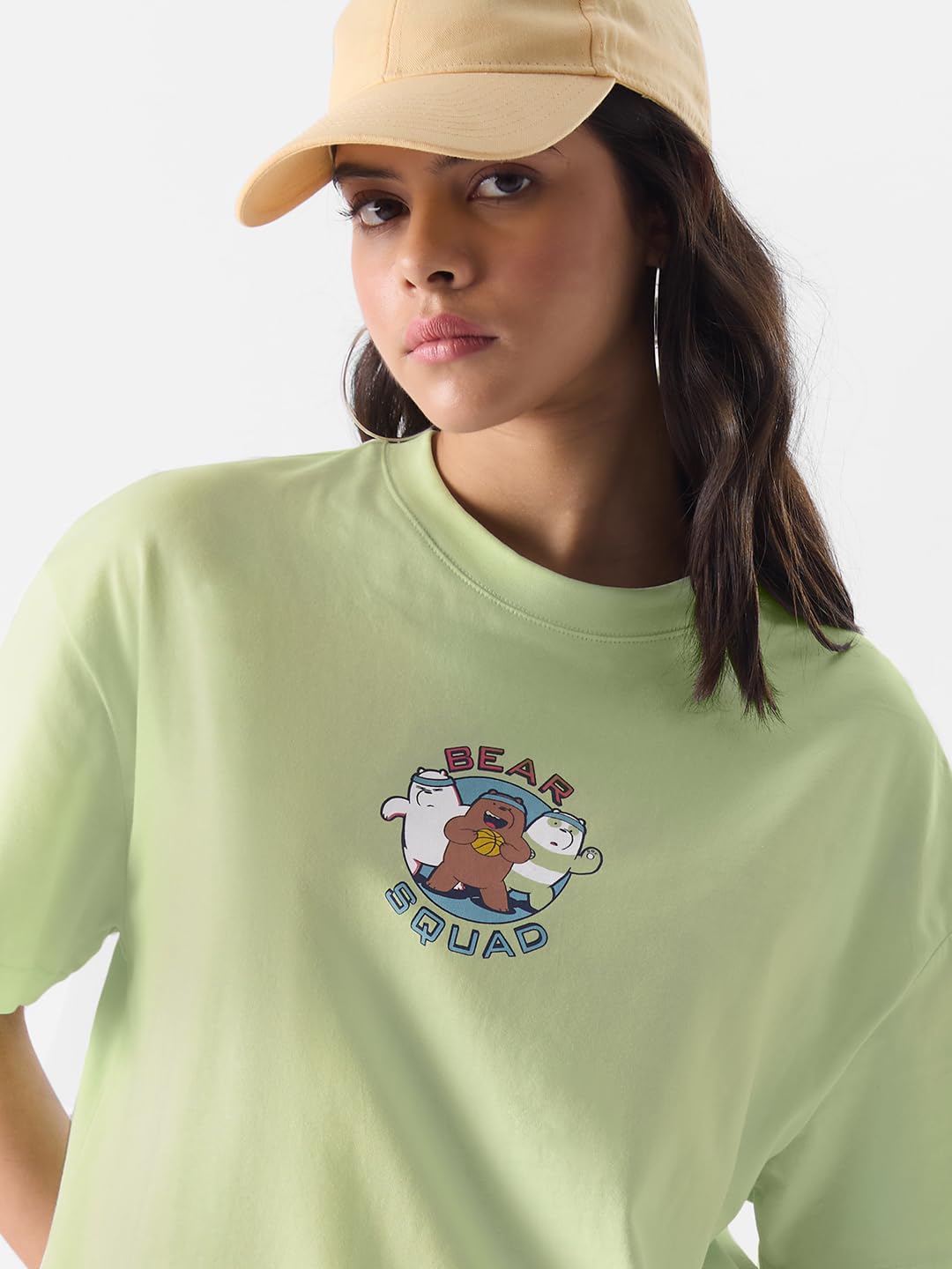 The Souled Store Disney: Tinker Bell Glow Womens Oversized Fit Graphic Printed Half Sleeve Cotton Pink Women Oversized Cropped T-Shirts Oversized fit Graphic Polo Colored Half Sleeve Cottonblend