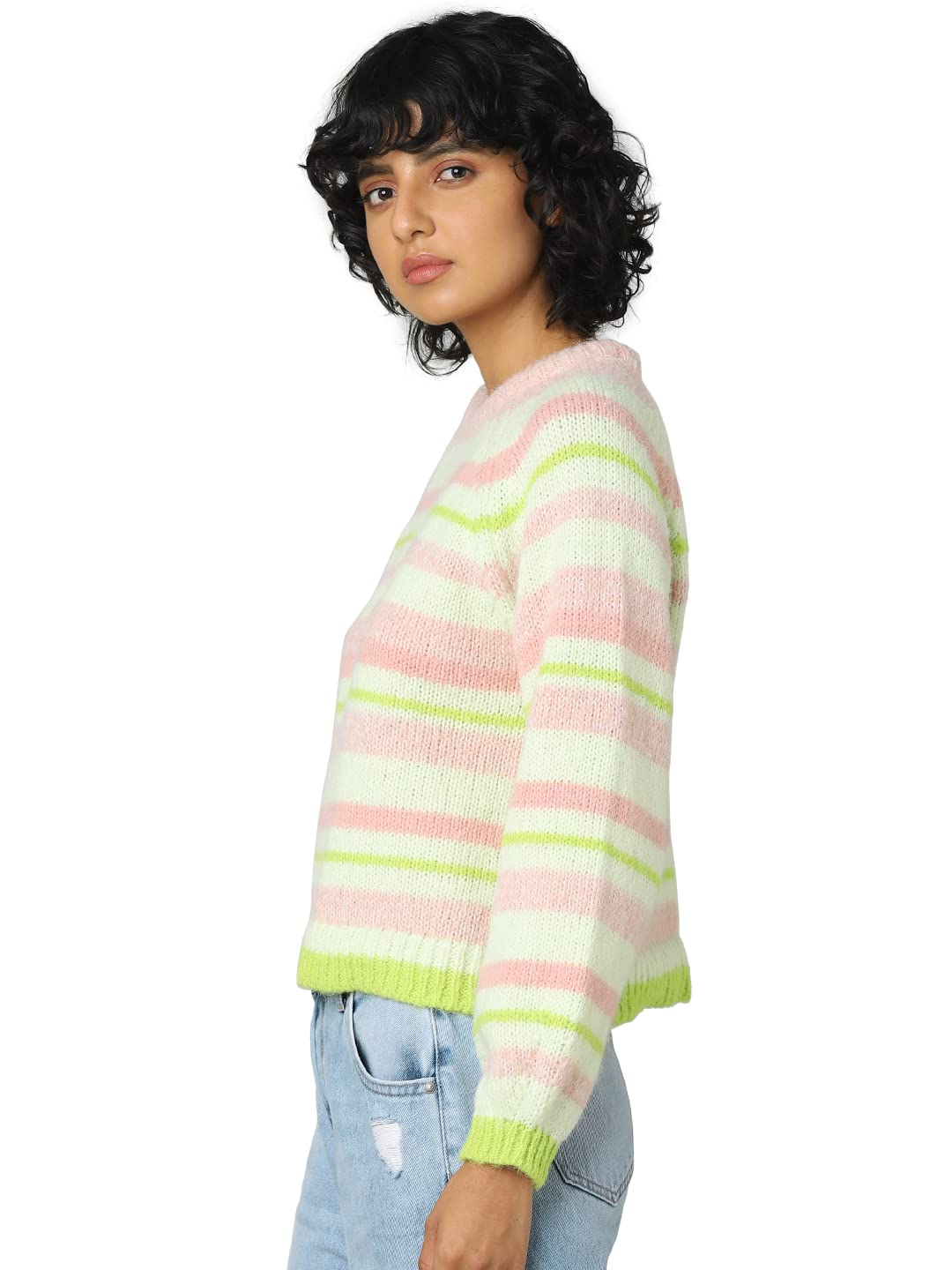 Only Women's Polyester Blend Casual Sweater (Apricot Blush)