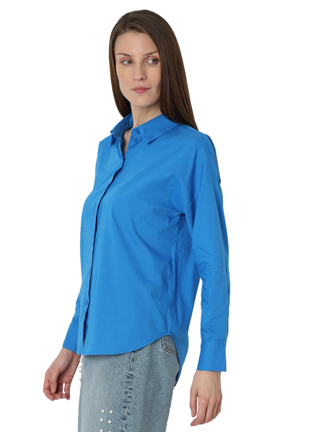 VERO MODA Women's Solid Regular Fit Shirt (296899301-French Blue_French