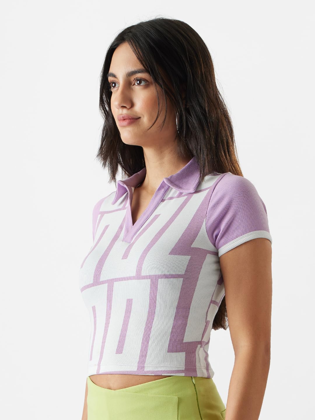 The Souled Store The Coolest Women Slim fit Half Sleeve Graphic Printed Cotton Purple Color Cropped Polos Netflix TV Show Anime Cartoon Women's Polos Graphic Tees Casual Fashion Regular Fit Drop Cut